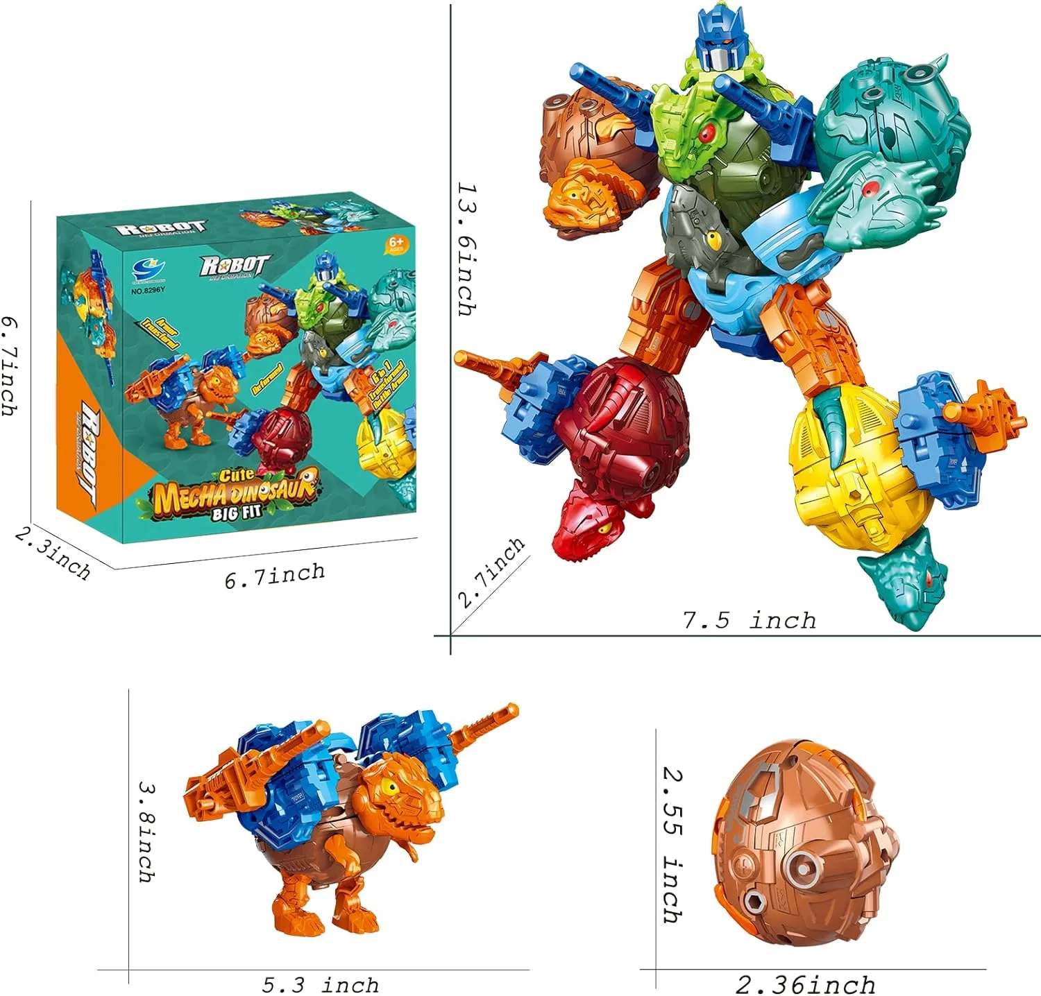 6 in 1 STEM Dinosaur Robots Transformed Toys Set,Toddler Toys for Kids Boys Ages 6 7 8 9 10 ,Dinosaur Toys Christmas Birthday Gifts