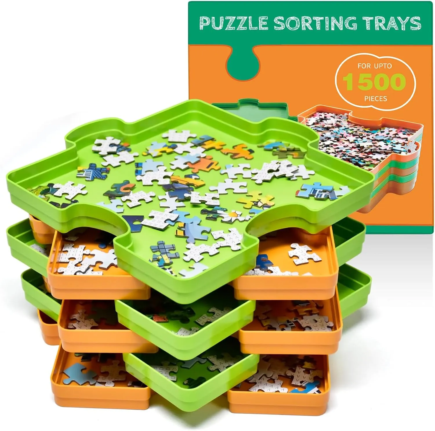 6 Pcs Stackable Puzzle Sorting Trays Puzzle Set Shaped Trays, Stores to 100 300 500 1000 2000 Jigsaw Puzzle Pieces Must-Have Saver Kit for Puzzle Lovers