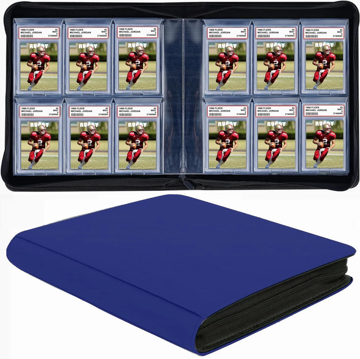 60 Pockets Graded Card Binder, Toploading PSA Slab Holder Album, PU Leather Graded Card Storage Binder, Premium 6 Pocket PSA Card Binder Album with Sleeves (Blue)