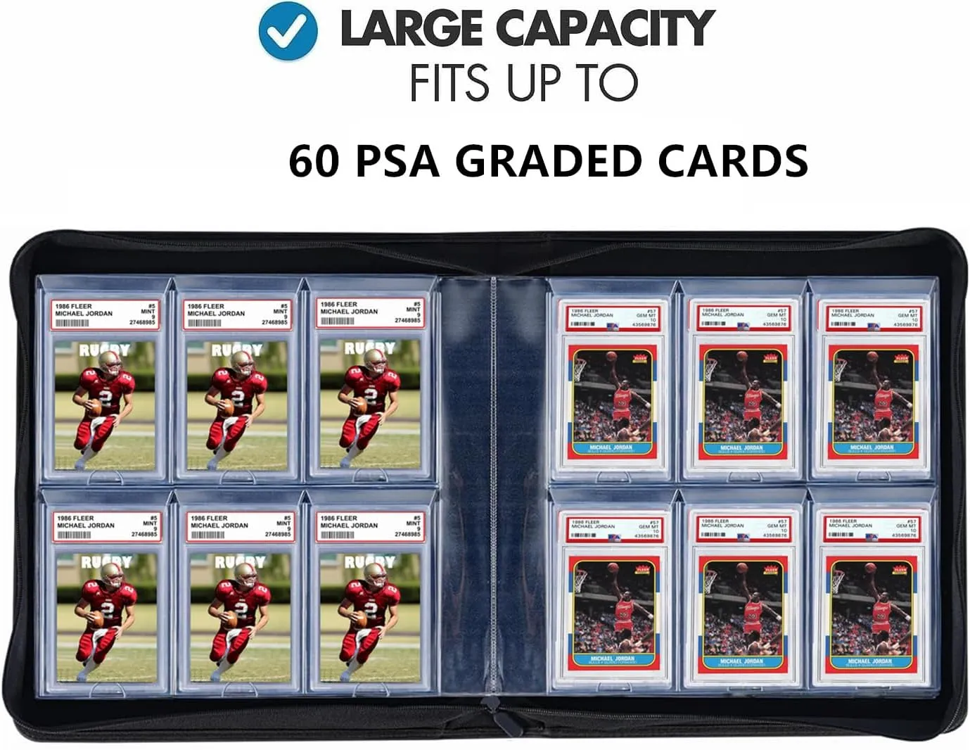 60 Pockets Graded Card Binder, Toploading PSA Slab Holder Album, PU Leather Graded Card Storage Binder, Premium 6 Pocket PSA Card Binder Album with Sleeves (Blue)