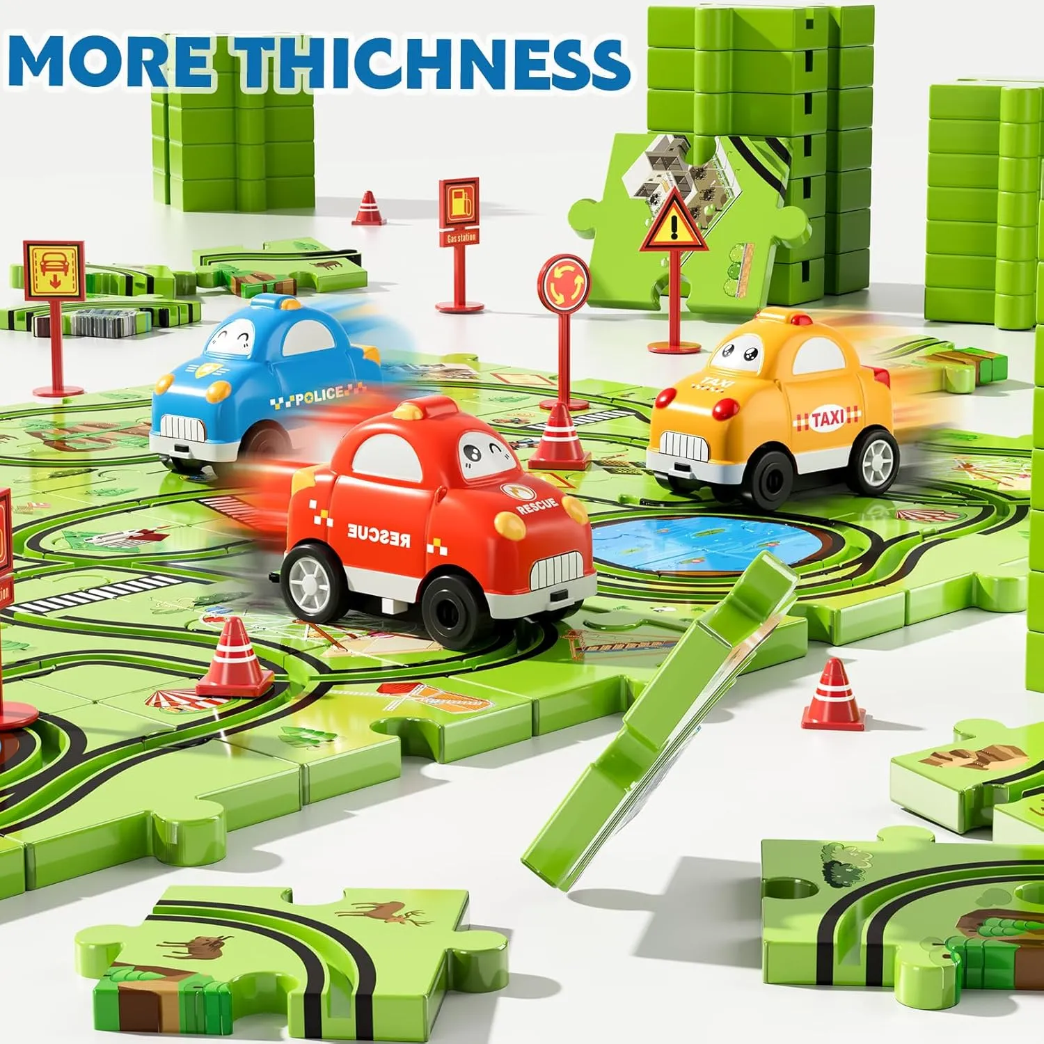 64 Pc Puzzle Race Track Car Set Toys for Kids, Toddler Gifts for 3-5 Year Olds, Ideal 3-6 Year Old Boys Birthday Gifts