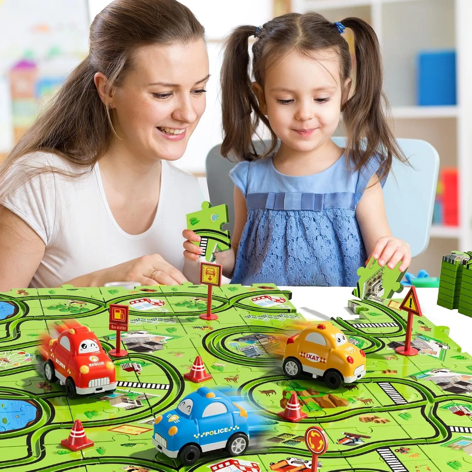 64 Pc Puzzle Race Track Car Set Toys for Kids, Toddler Gifts for 3-5 Year Olds, Ideal 3-6 Year Old Boys Birthday Gifts