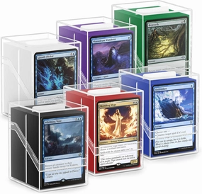 6 Pack Card Deck Boxes, Clear Commander Deck Case with 600Pcs Card Sleeves and Dividers, Standard Size Cards Storage Box Perfect Fit for MTG, Sport, Trading Cards (6 colors)