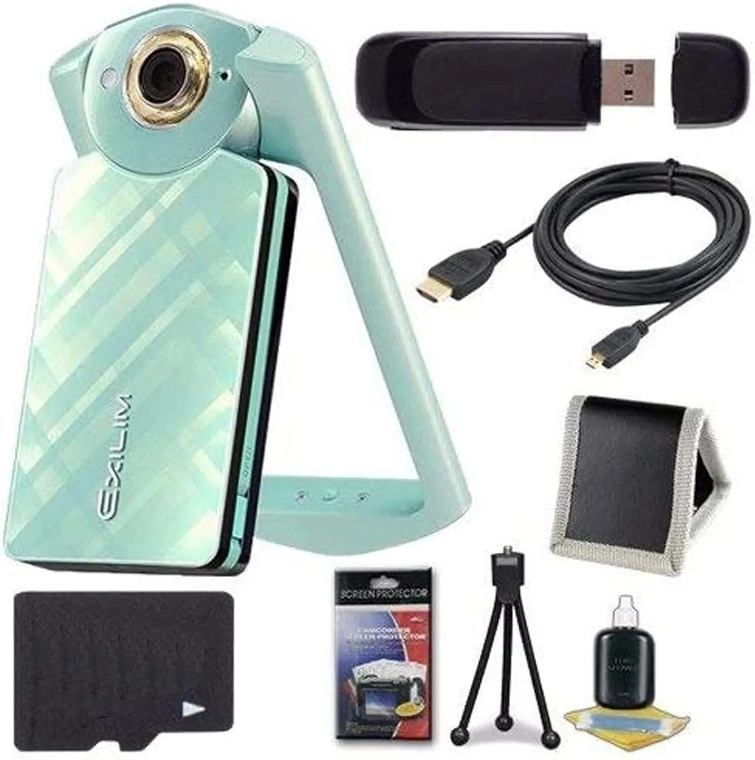 6Ave Casio EX-TR60 Self Portrait/Selfie Digital Camera (Green)   32GB microSD Class 10 Memory Card   Micro HDMI Cable   SDHC Card USB Reader   Memory Card Wallet   Deluxe Starter Kit Bundle