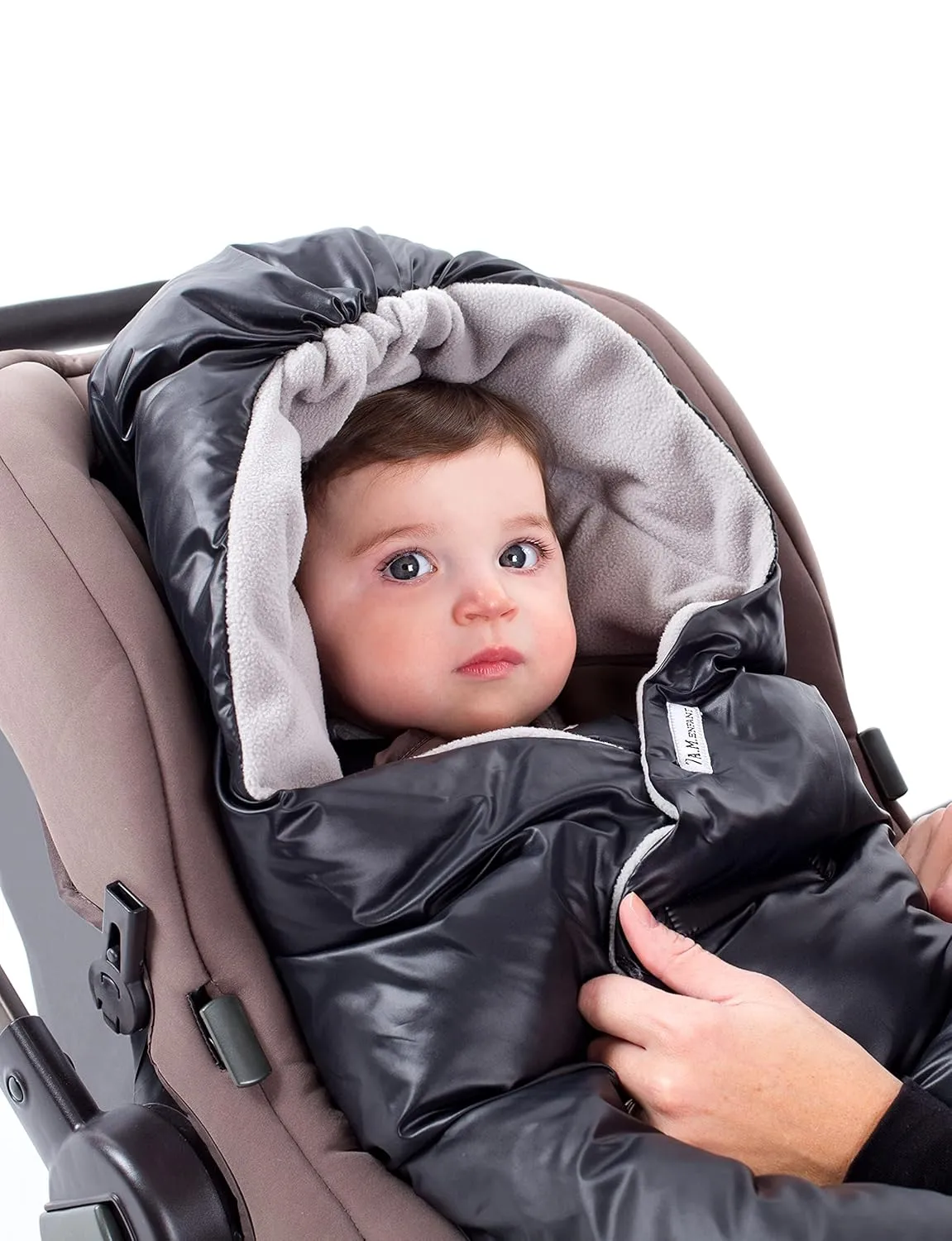 7AM Enfant Baby Car Seat - Nido Quilted Baby carier Cover, Hooded Soft Plush Lining, Stroller | (Black Quilted, Large 6-18M)