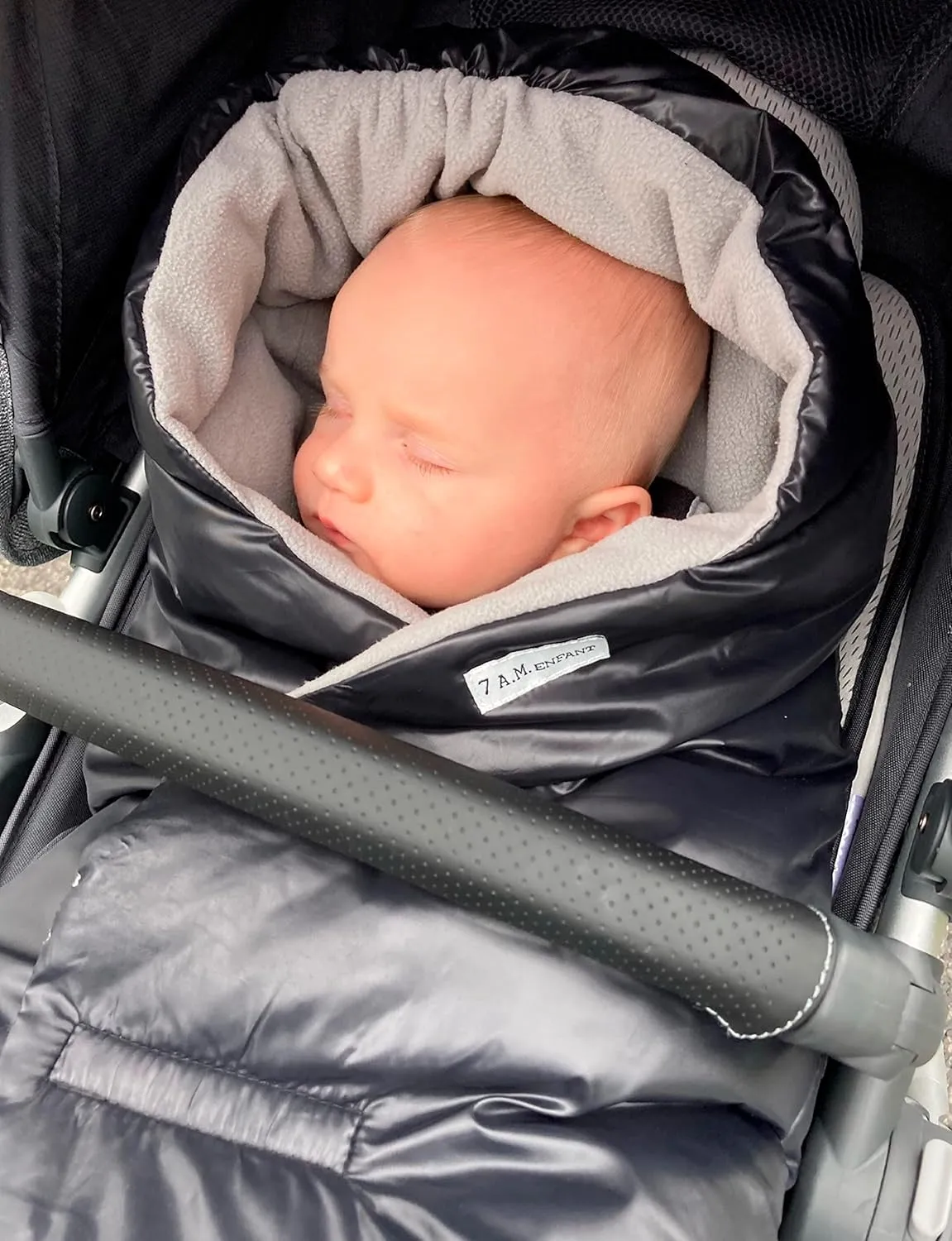 7AM Enfant Baby Car Seat - Nido Quilted Baby carier Cover, Hooded Soft Plush Lining, Stroller | (Black Quilted, Large 6-18M)