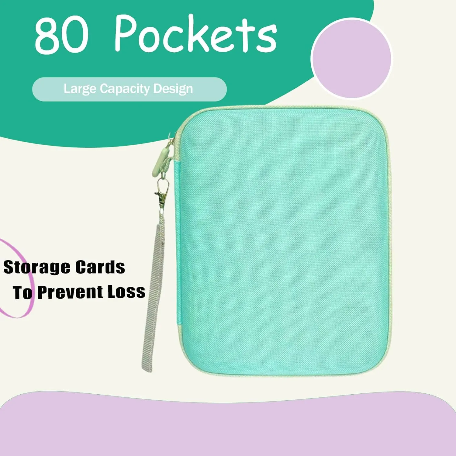 80 Pocket Card Case for Yoto Cards,Card Binder Holder for Yoto Cards with 10 Removable Sleeves for Travel (Green)