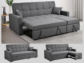 82'' 3 Seats Queen Size Sleeper Sofa Couch with Pull Out Bed, Convertible Sofas with Adjustable Backrest, Couches with Pullout Chaise for Living Room and Small Space, Dark Grey