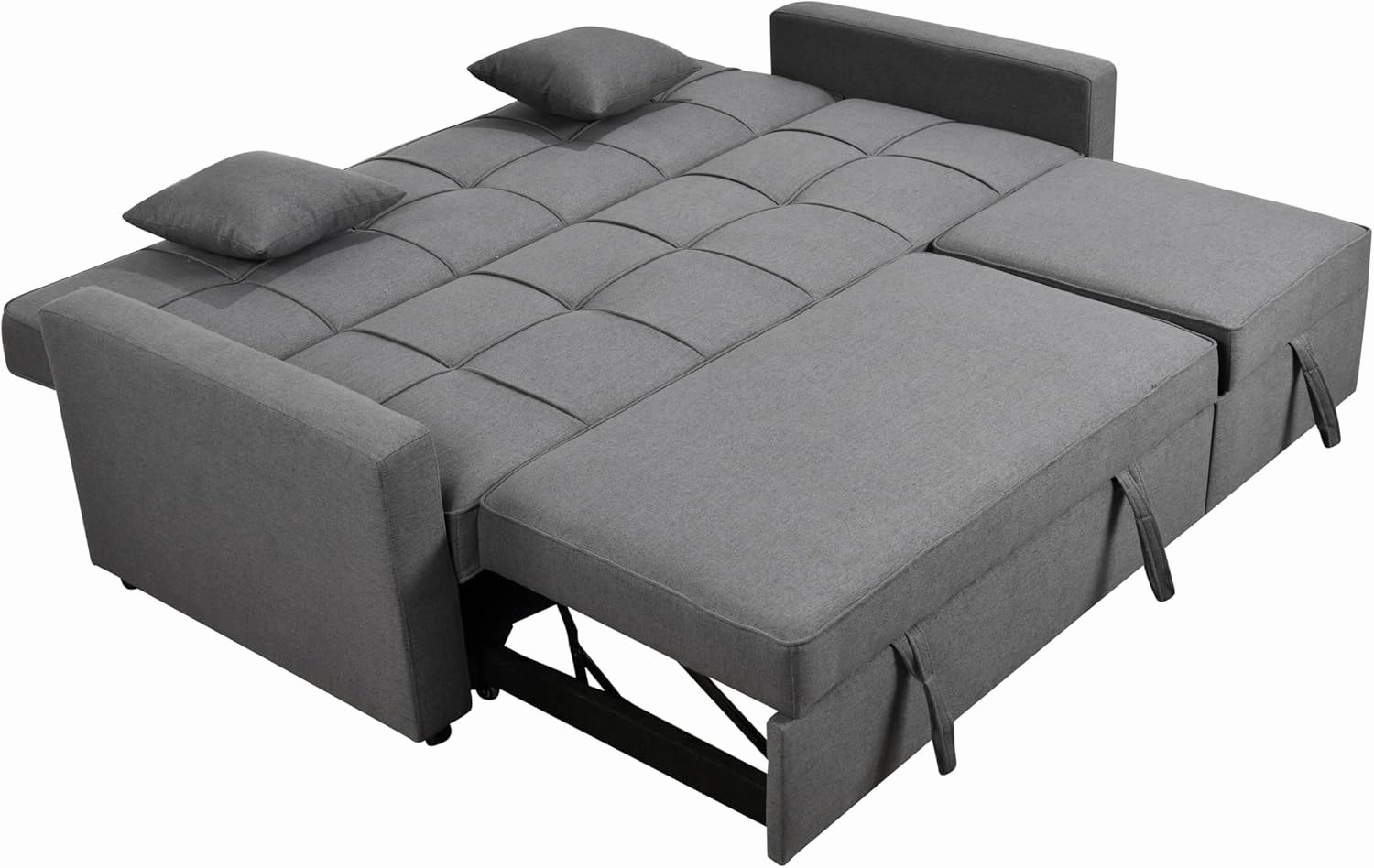 82'' 3 Seats Queen Size Sleeper Sofa Couch with Pull Out Bed, Convertible Sofas with Adjustable Backrest, Couches with Pullout Chaise for Living Room and Small Space, Dark Grey