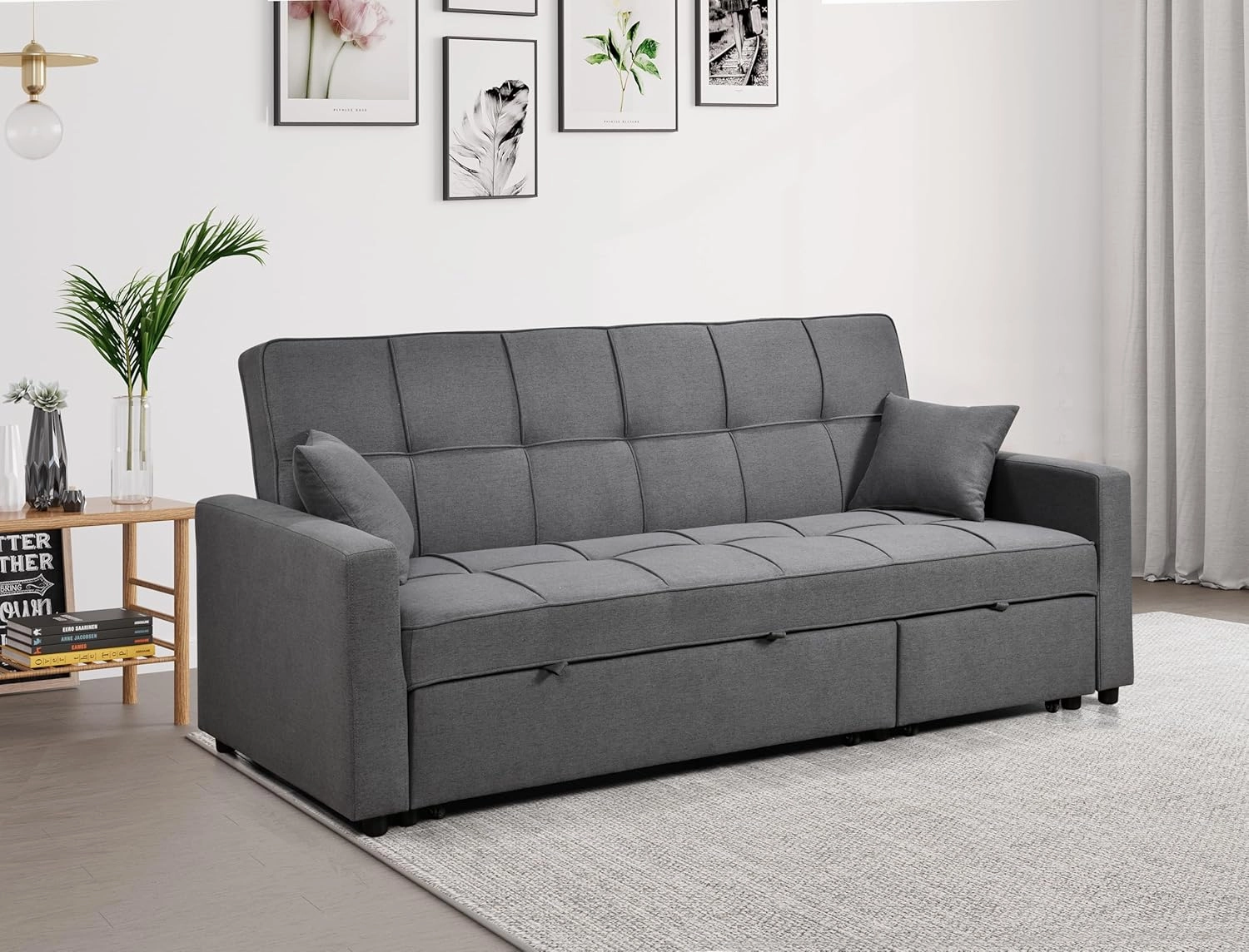 82'' 3 Seats Queen Size Sleeper Sofa Couch with Pull Out Bed, Convertible Sofas with Adjustable Backrest, Couches with Pullout Chaise for Living Room and Small Space, Dark Grey
