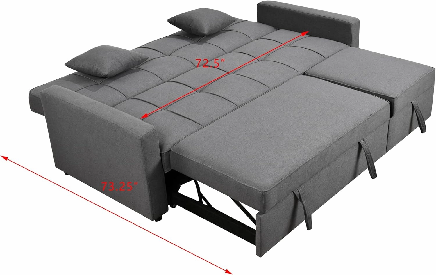 82'' 3 Seats Queen Size Sleeper Sofa Couch with Pull Out Bed, Convertible Sofas with Adjustable Backrest, Couches with Pullout Chaise for Living Room and Small Space, Dark Grey