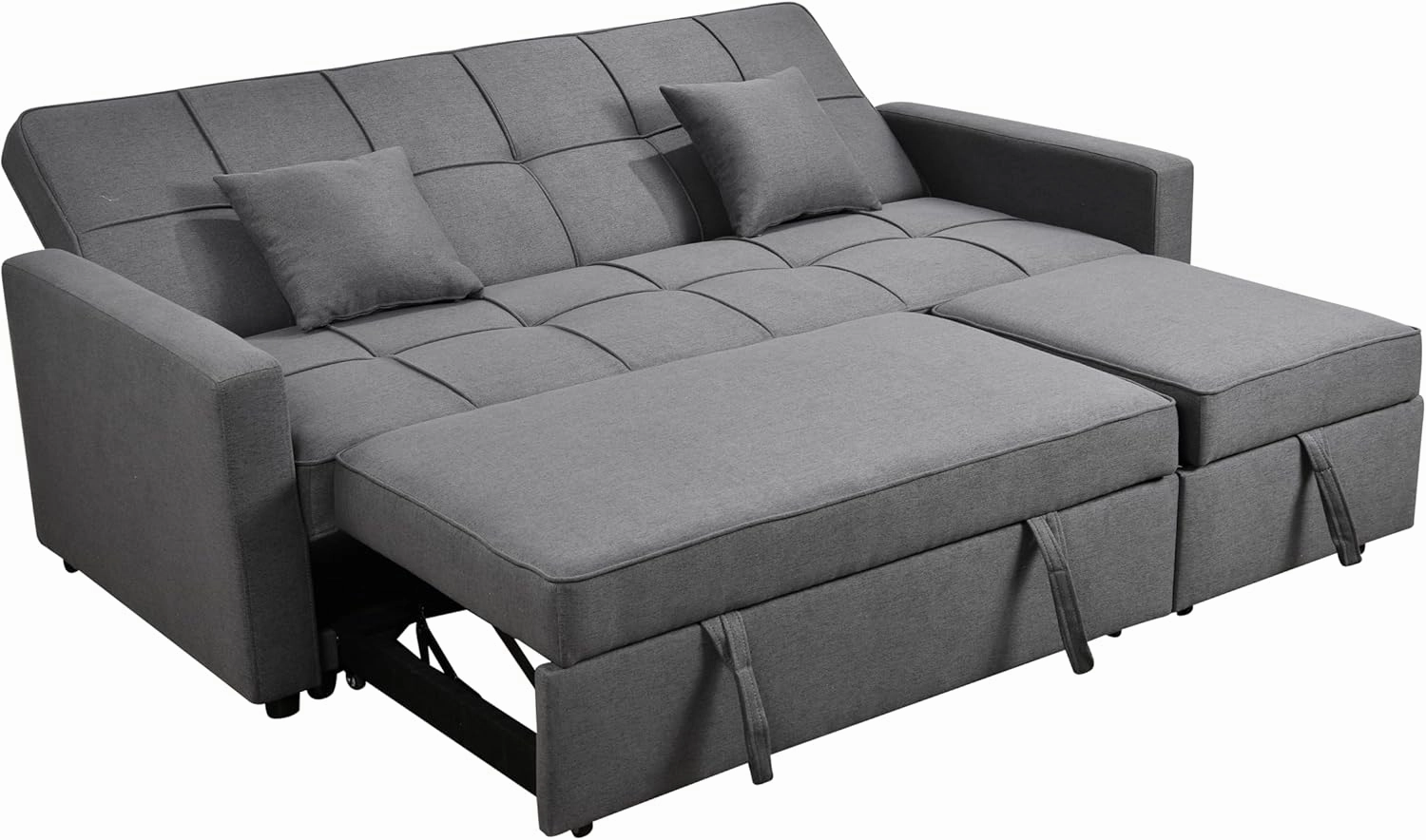 82'' 3 Seats Queen Size Sleeper Sofa Couch with Pull Out Bed, Convertible Sofas with Adjustable Backrest, Couches with Pullout Chaise for Living Room and Small Space, Dark Grey