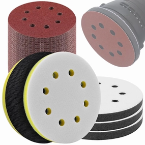 85 Pack Orbital Sander Interface Pads Hook and Loop - Upgraded Foam Sanding Pads with 5 Inch 8 Holes Soft & Hard Sponge Cushion - Surfprep Sander Backing Pad Sandpaper for Flexibility & Balancing