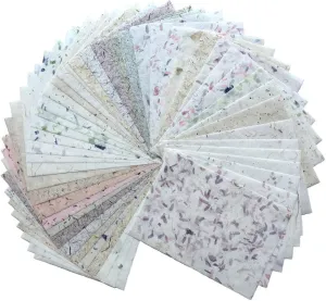 8.5x12 Inches Mulberry Paper Sheet Design Craft Hand Made Art Tissue Japan Origami Washi Wholesale Bulk Sale Unryu Suppliers Thailand Products Card Making Paper with Dried leaves 50 Sheets
