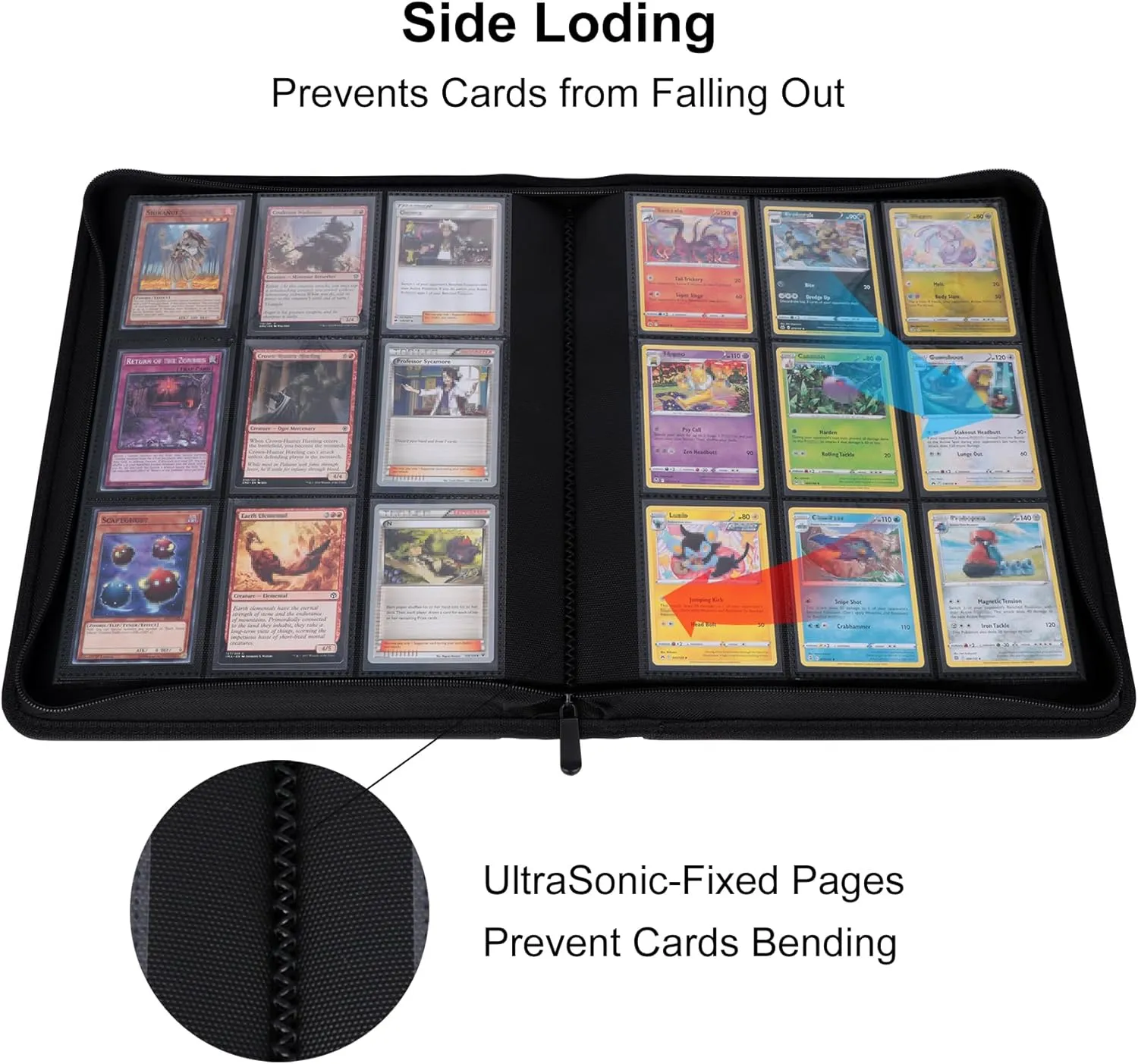 9 Pocket 800  Pockets Trading Card Binder, Fit 828 Cards - Large Ringless Side Loading Card Album for TCG -Green