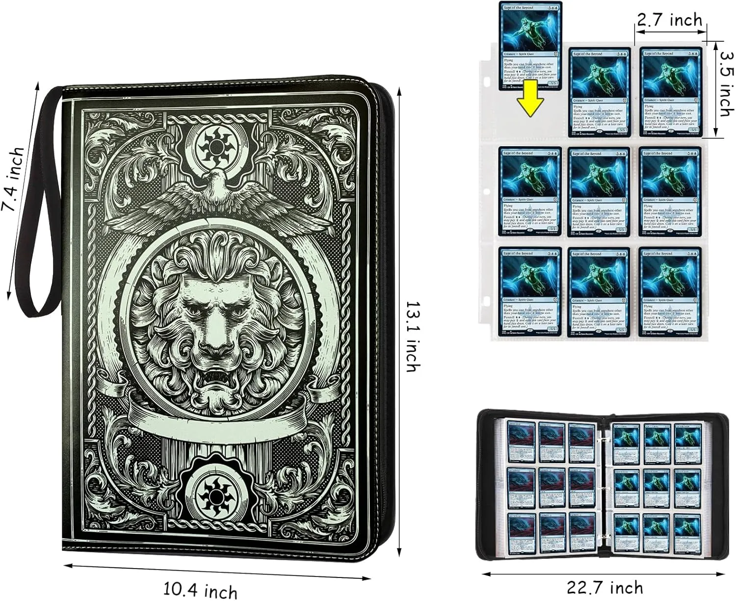 9 Pocket Card Binder,Trading Card Binder Premium 720 Double PU Card Collection Binder with Sleeves,Card Folder for MTG, TCG, Sports Cards, (Black)