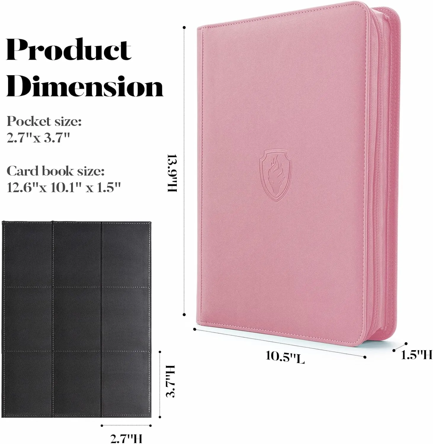 9-Pocket PU Cover Zipper Trading Card Collection Album - Sturdy 360 Side-Loading Binder for MTG, TCG, Sports Cards (Pink)