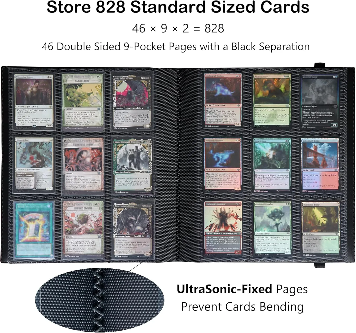 9 Pocket Trading Card Album Binder, Holds 828 Cards Side Loading Pocket Album for TCG -Gray