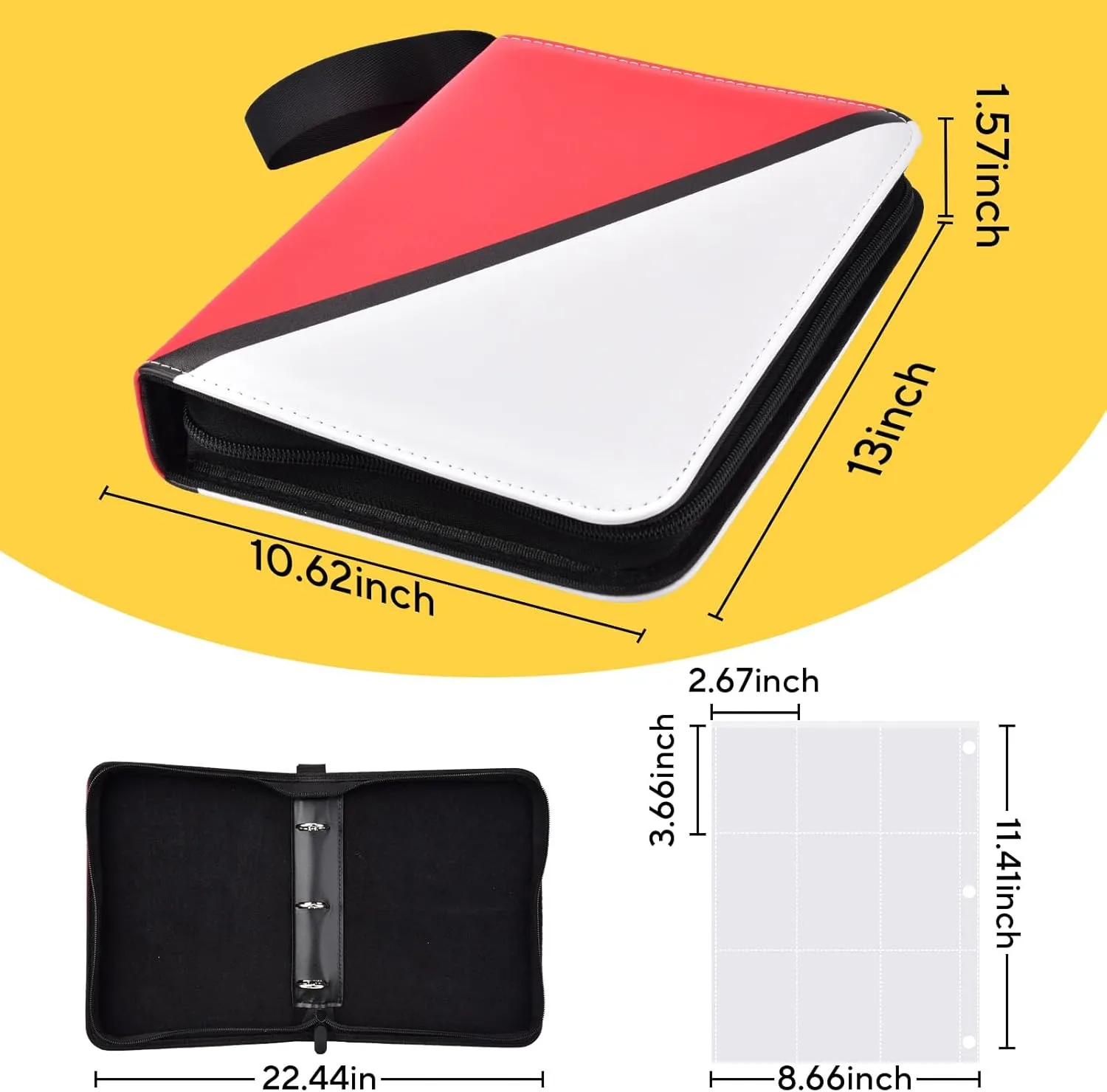 9-Pocket Trading Card Binder, 990 Card Capacity with 55 Removable Sleeves, Diagonal Red & White Design Baseball Card Binder, Card Collector Album for Sports, Game Cards, Kids & Hobbyists
