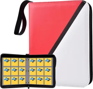 9-Pocket Trading Card Binder, 990 Card Capacity with 55 Removable Sleeves, Diagonal Red & White Design Baseball Card Binder, Card Collector Album for Sports, Game Cards, Kids & Hobbyists