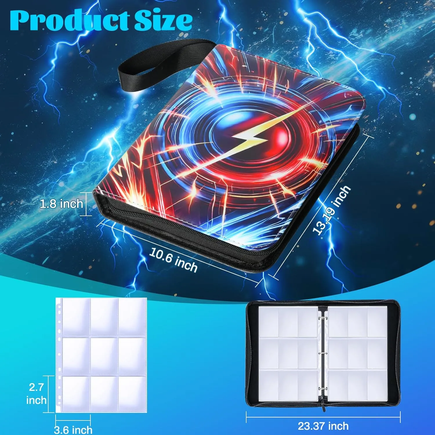 9-Pocket Trading Card Binder – Holds 900 Cards with 50 Removable Sleeves, Waterproof Card Holder Album for Standard Size Cards, Portable Collector Storage & Display Case