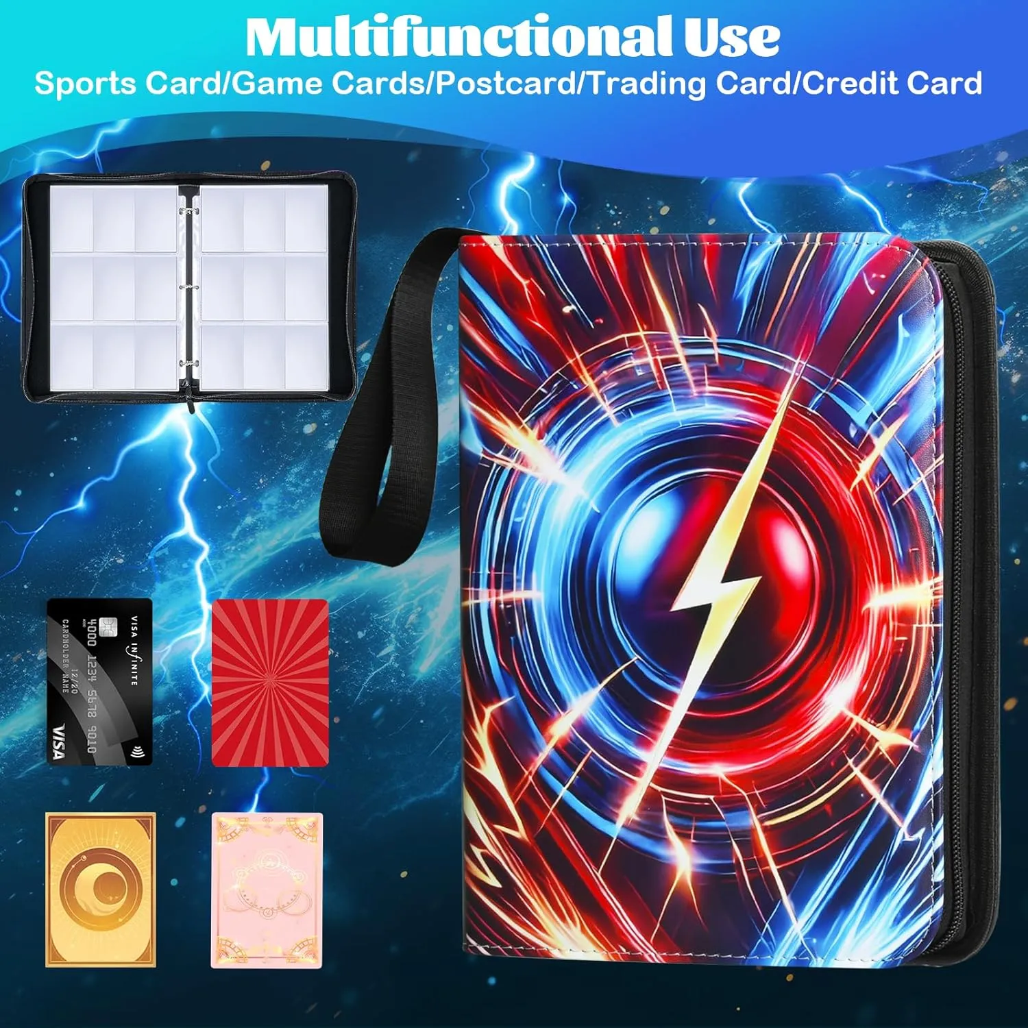 9-Pocket Trading Card Binder – Holds 900 Cards with 50 Removable Sleeves, Waterproof Card Holder Album for Standard Size Cards, Portable Collector Storage & Display Case