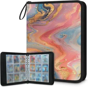 900 Card Binder 9 Pocket Colorful Marble Portable Trading Cards Holder Collector Album for Sports Game Cards 50 Pages Removable Sleeves Double Sided Pocket Sturdy Zipper Gifts Ready