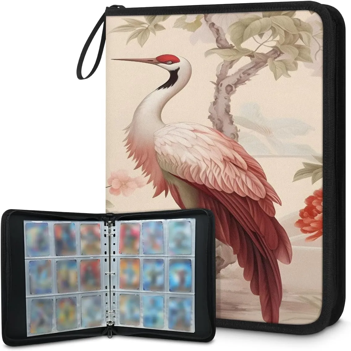900 Card Binder 9 Pocket Cranes Painting Portable Trading Cards Holder Collector Album for Sports Game Cards 50 Pages Removable Sleeves Double Sided Pocket Sturdy Zipper Gifts Ready