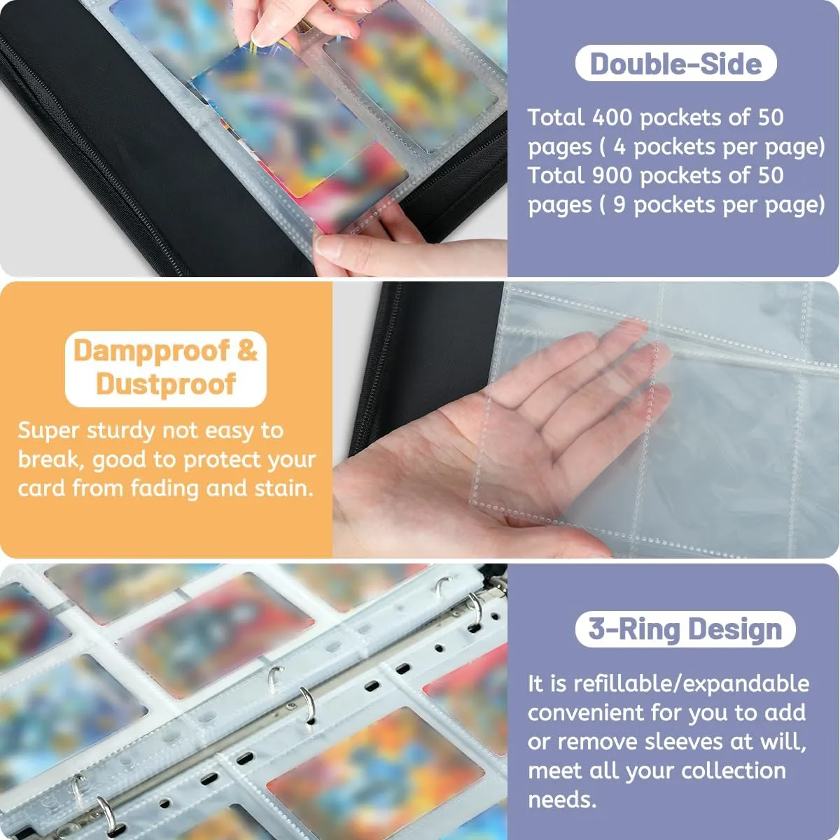 900 Card Binder 9 Pocket Cranes Painting Portable Trading Cards Holder Collector Album for Sports Game Cards 50 Pages Removable Sleeves Double Sided Pocket Sturdy Zipper Gifts Ready