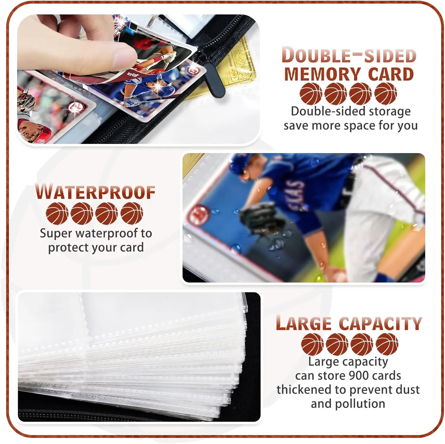 900 Cards Basketball Card Binder,9 Pocket with 900 Cards Trading Card Albums Sleeve Protectors,Card Storage Case Fits for Collecting Baseball,Hockey,Football,Basketball Or Gaming Trading Cards