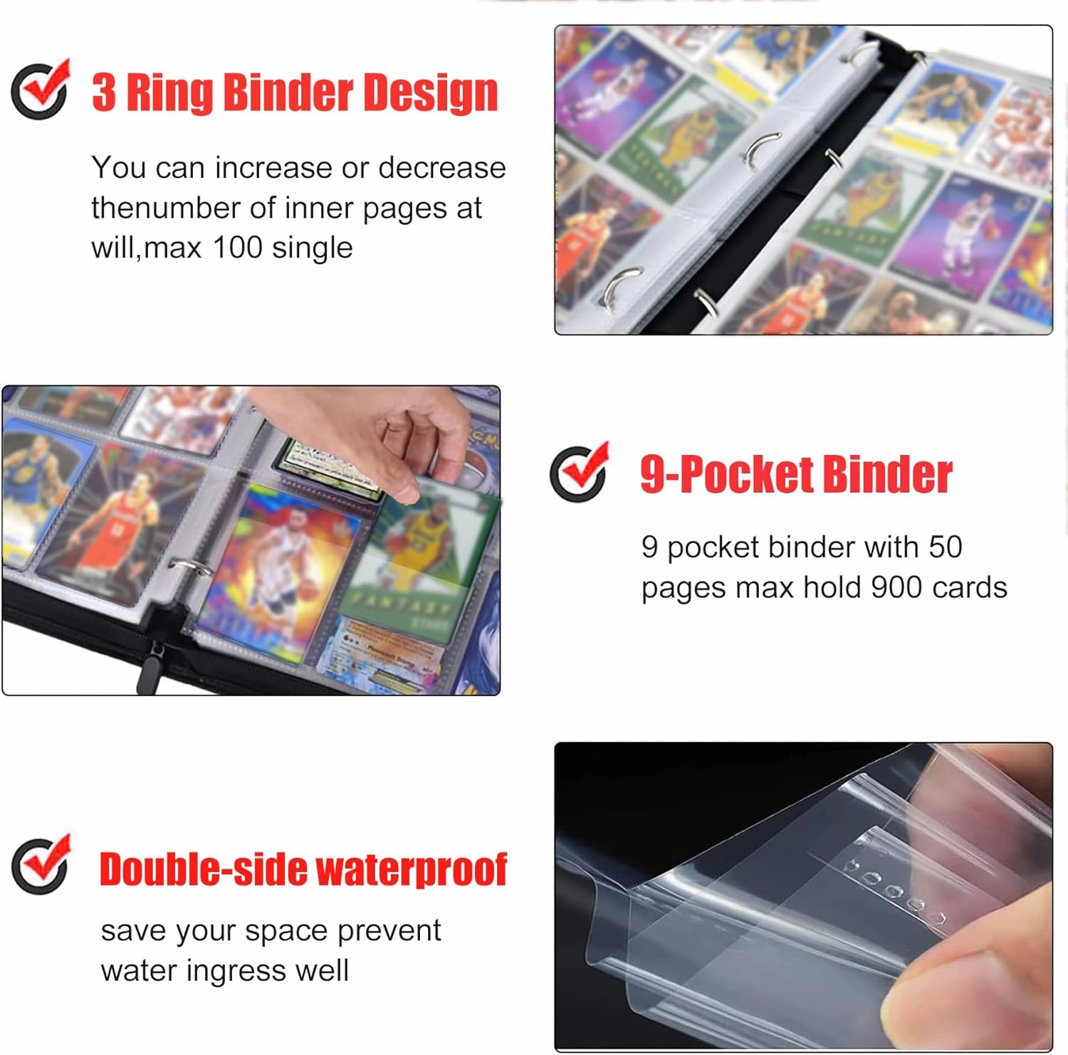 900 Pockets Basketball Card Binder,Basketball Trading Cards Holder Card Collectors Album,Waterproof Card Storage Book with Removable Sleeves,Compatible with Basketball Cards 2024-25 Sports Cards