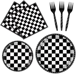96 Pcs Checkered Plates and Napkins Party Supplies Racing Party Favors Race Car Birthday Decorations Checkered Flag Party Supplies