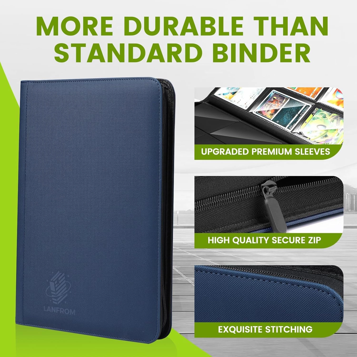 9 Pocket Card Binder, Premium Ringless Trading Card Binder 360 Side Loading Pocket PU Card Collection Binder, Sturdy Collectible Card Albums Card Folder for MTG, TCG, Sports Cards, Game Cards-Blue