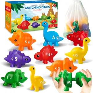 ABC Dinosaur Alphabet Learning Toys for Toddlers,26PCS Montessori Preschool Educational Toy Gift for 3 Year Old Boys and Girl, Double-Sided Dinosaurs Matching Game, Fine Motor Skills Toy, Sensory Toys