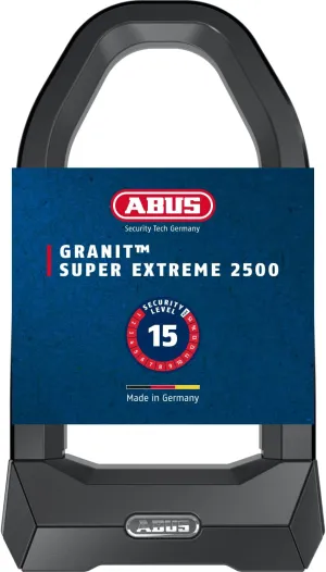ABUS U-Lock Granit™ Super Extreme 2500/165HB230 - specialised Bicycle Lock for Bicycles and e-Bikes Against Saw Attacks with Angle Grinders - ABUS Security Level 15, USH2500