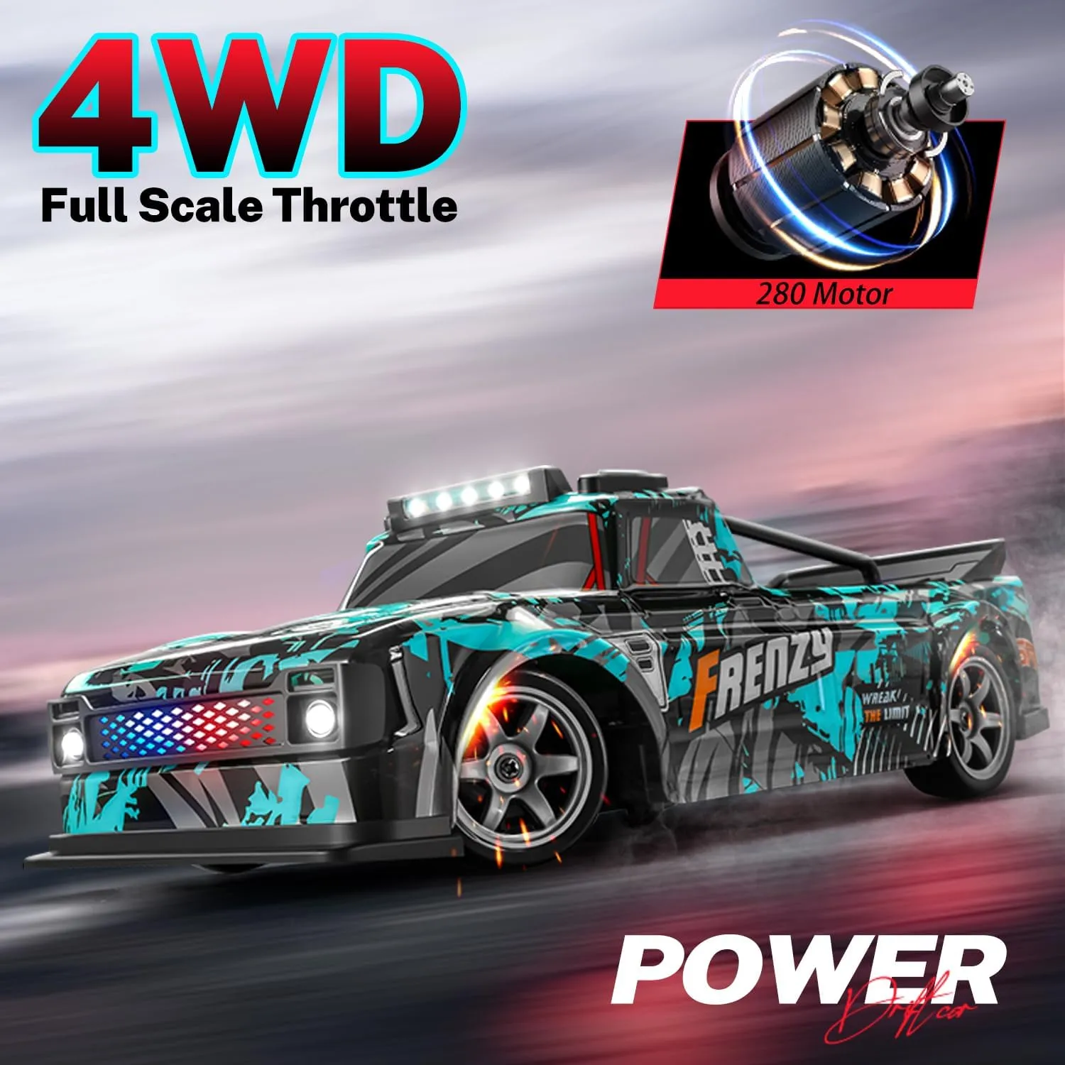 ACAMMZAR 1:16 RC Drift Car, 25KM/H 4WD High Speed Remote Control Cars for Kids, with LED Lights, Two Batteries, Extra Tires, Drift RC Cars for Adults, Green