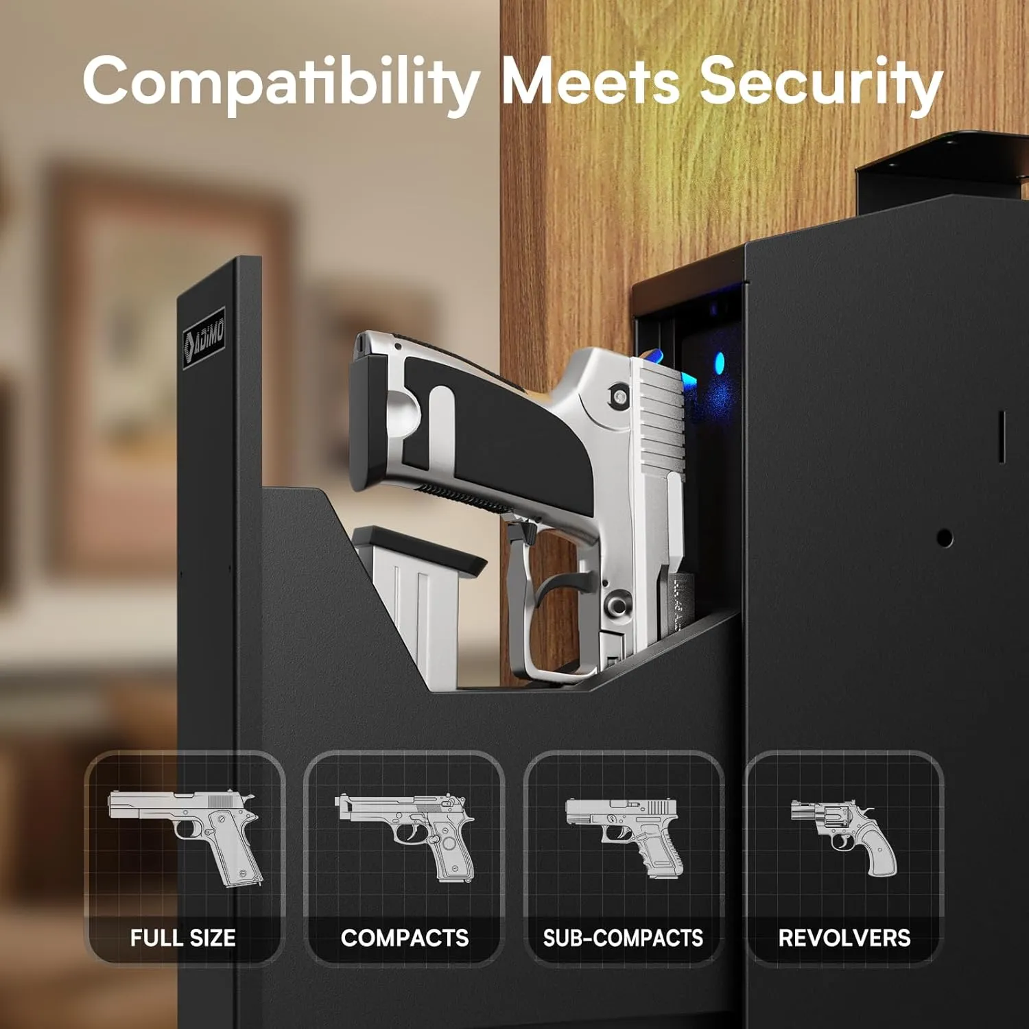 ADIMO Handgun Safe, Slider Biometric Fingerprint Gun Safe for Handgun Supports 3 Quickly Access Ways, Fingerprint, PIN Code and Key, Pistol Safe for Car, Truck, Desk, Bedside Gun Safe