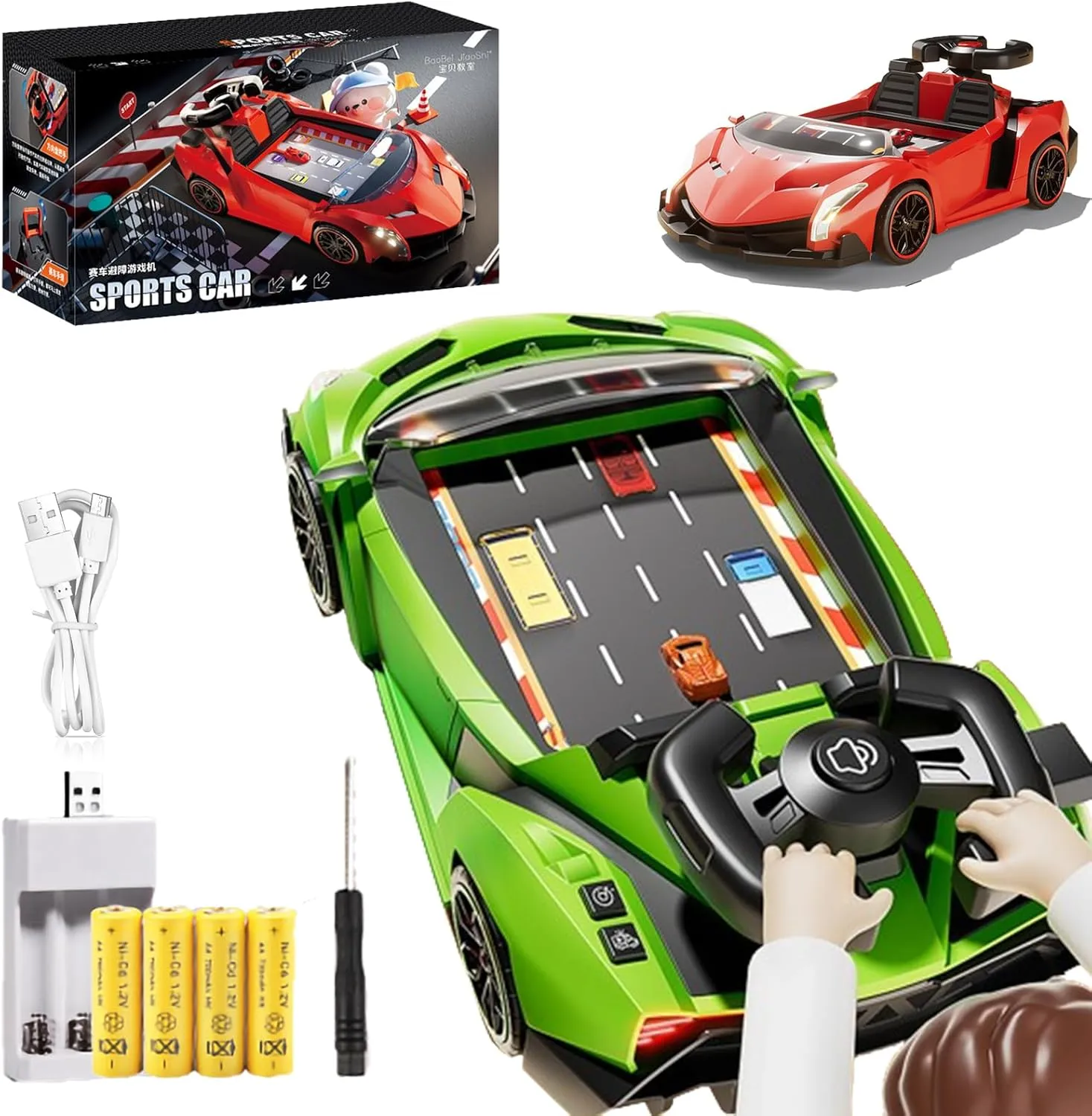 Adventure Race Car Steering Wheel Toy, Racing Game for Toddlers, SteerJoy Driving Simulator, Simulation Driving Car Toy Interactive Toddler Racing Game for Kids 3 , 100 Levels to Pass (Green)