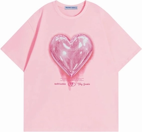 Aelfric Eden Women Love Balloon Graphic Tees Summer Short Sleeve Printed Cotton T Shirts Casual Harajuku Tops