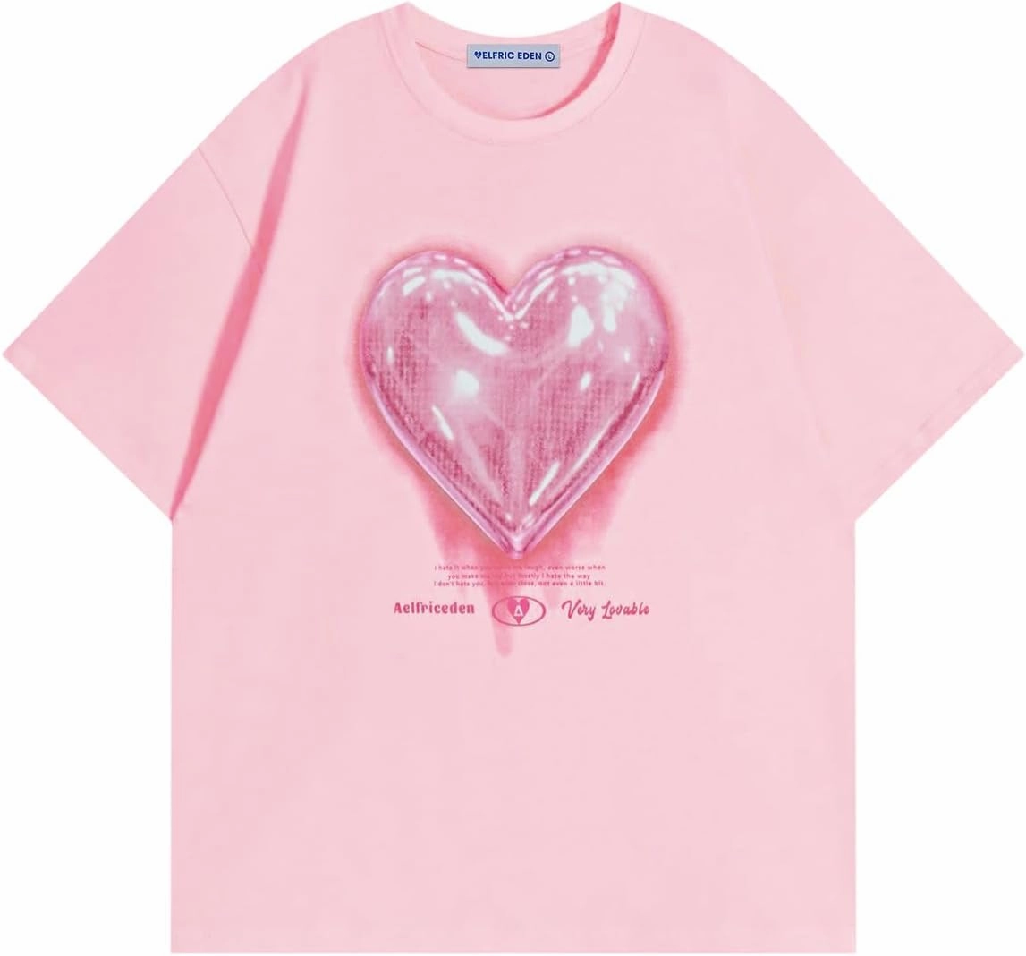 Aelfric Eden Women Love Balloon Graphic Tees Summer Short Sleeve Printed Cotton T Shirts Casual Harajuku Tops