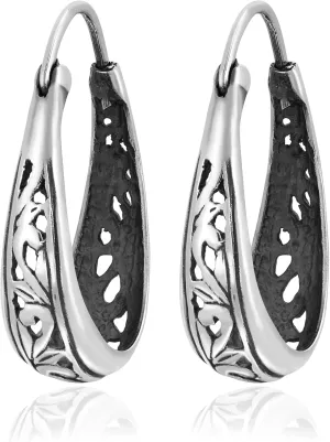 AeraVida Vintage Balinese Swirls Basket 25mm Bali Hoop .925 Sterling Silver Boho Earrings, Sterling Silver Hoop Earrings, Earrings for Women, Hoop Earrings Set