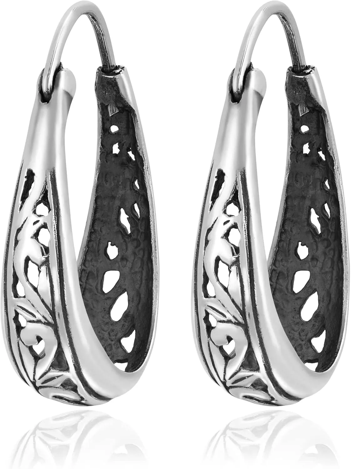 AeraVida Vintage Balinese Swirls Basket 25mm Bali Hoop .925 Sterling Silver Boho Earrings, Sterling Silver Hoop Earrings, Earrings for Women, Hoop Earrings Set