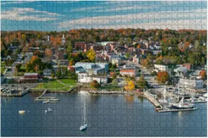 Aerial Shot Waterfront Downtown Belfast Maine 1000 Piece Wooden Jigsaw Puzzles Adults Kids DIY Educational Puzzle Colorful Large Artwork Decompression Toy Game Gift Home Decor