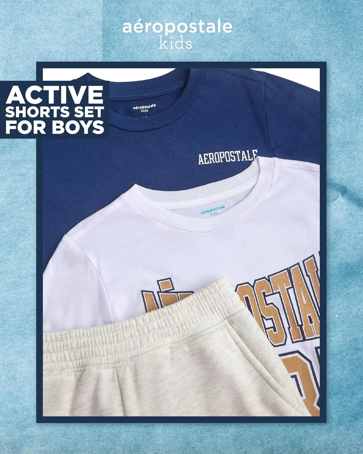 AEROPOSTALE Boys' Active Shorts Set - 3 Piece Performance Jersey Crewneck Graphic Tees and Fleece Shorts Set (Sizes: 8-12)