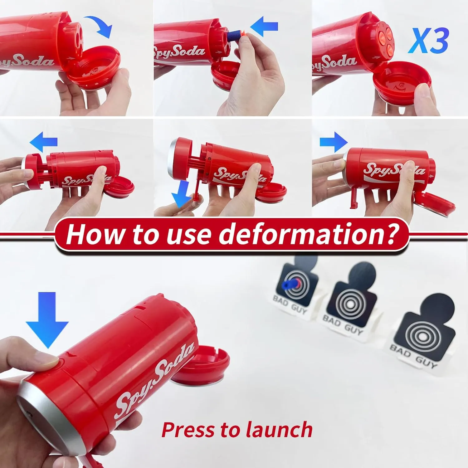 AGM MASTECH Transforming Soda Can Toy Gun - Shoots Soft Foam Darts, includes Shooting Target, Ideal Gift for Boys and Girls, Perfect for Indoor and Outdoor Play