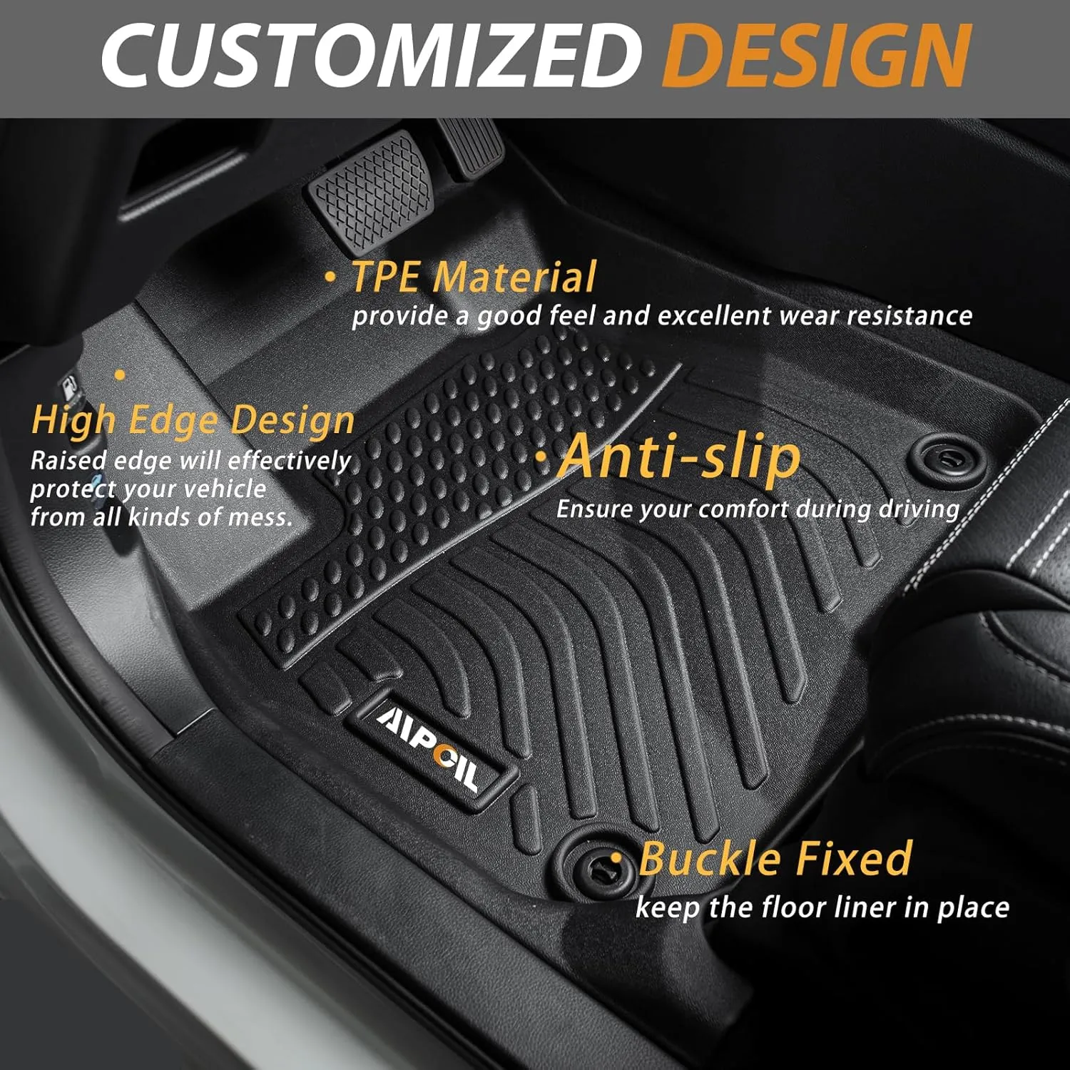 AIPOIL® Floor Mats & Cargo Liner Set for 2024-2025 Hyundai Kona All Weather Protection TPE Anti-Slip Automotive Full Set Custom Car Mats Accessories - Black
