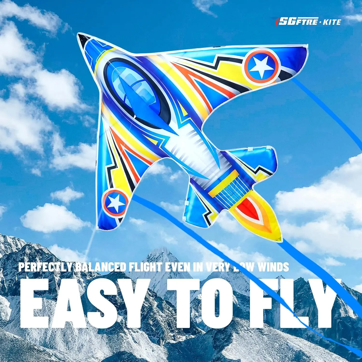 Airplane Kite for Kids and Adults, Easy to Fly with Durable Fiberglass Frame, Outdoor Fun Sports Plane Kite with Handle and Line Good Flying (Fighter Plane-Blue)