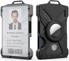 Airtag Wallet(No Airtag) with Clear ID Card Holder, Slim Wallet with Airtag Holder, Minimalist Wallet for Men, Carbon Fiber Wallet, RFID Blocking, Ultra-Thin Tactical Wallet- Black