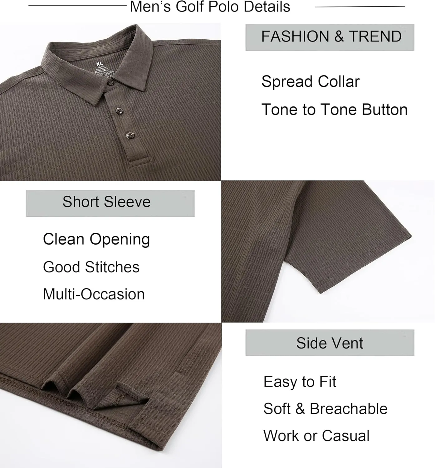 Alex Vando Mens Bubble Jacquard Polo Shirt Super Stretch Short Sleeve Polo Shirts for Men