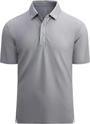Alex Vando Mens Bubble Jacquard Polo Shirt Super Stretch Short Sleeve Polo Shirts for Men